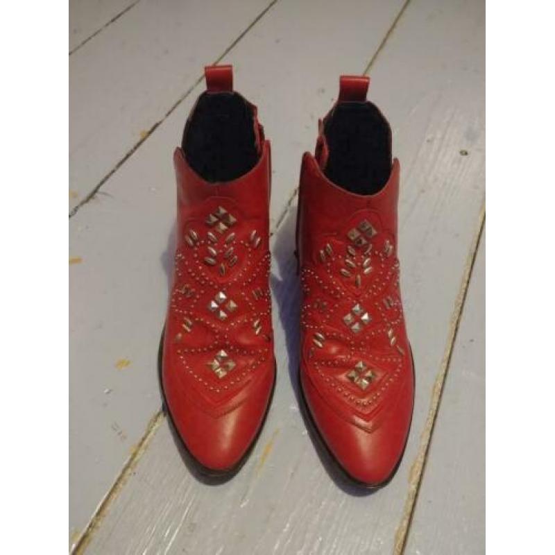 Rode leren western laarsjes van Bronx maat 38