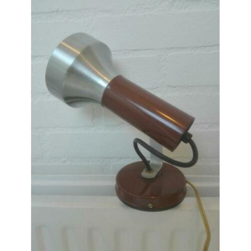 Design stalen spotje spot geborsteld chroom + bruin, vintage