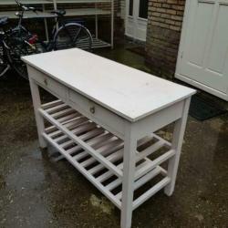 Witte houten vintage side table