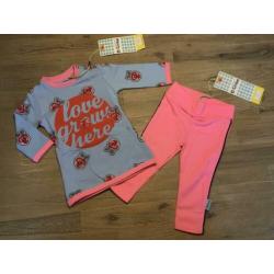 Nieuw setje O’Chillie jurkje roosjes en legging blau roze 80