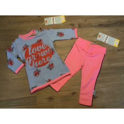 Nieuw setje O’Chillie jurkje roosjes en legging blau roze 80