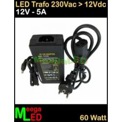 LED Trafo Voeding Adapter Driver - 230V > 12V - 5A = 60W