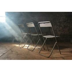 Industrieel Vintage Franse metalen groen-grijze klapstoelen
