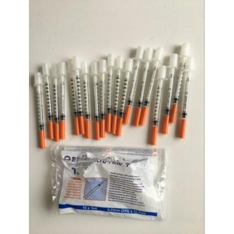 Insuline spuiten 1ml 0,33 mm (29G) x 12,7 mm 19 stuks nieuw