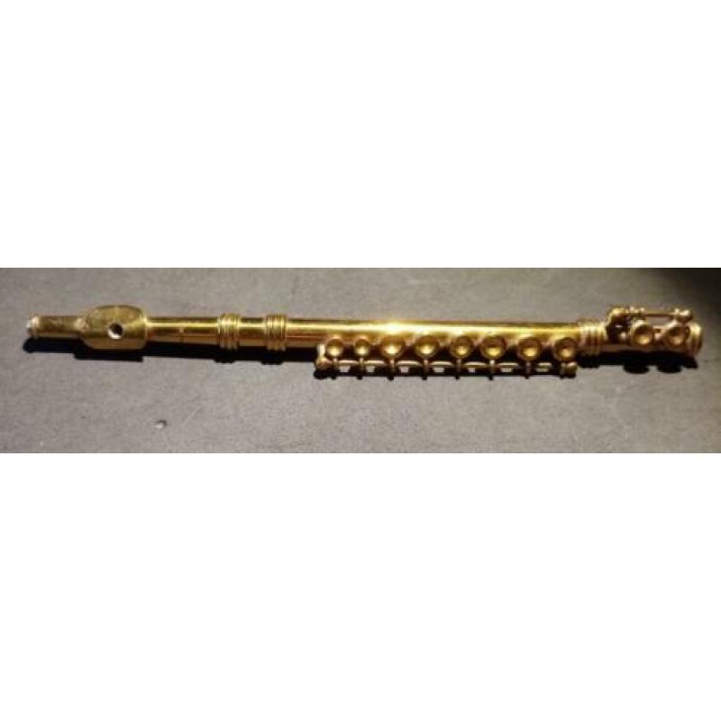 Miniatuur dwarsfluit, messing, 13 cm