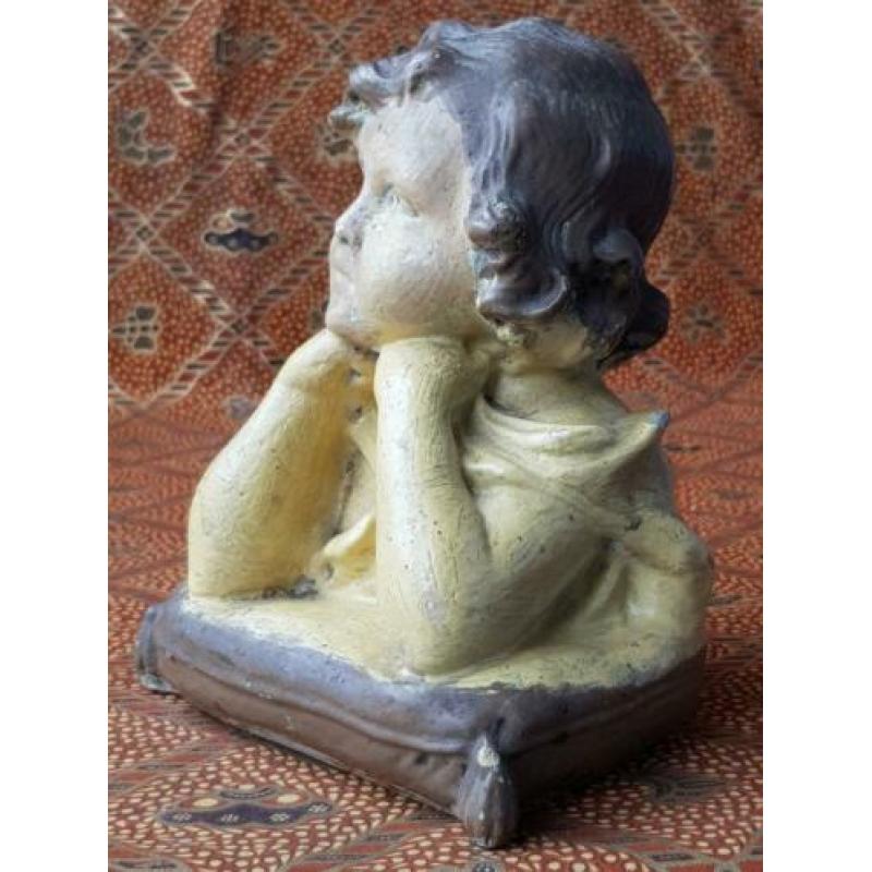 Originele antieke buste uit Frankrijk van een meisje 18 cm.