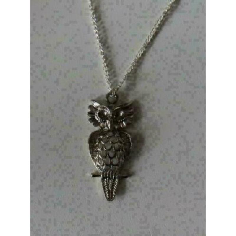 zilverkleurige ketting met zilverkleurige uil