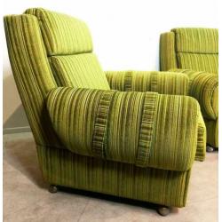 Fauteuils, 3 stuks, groene rib stof, Duitsland, vintage