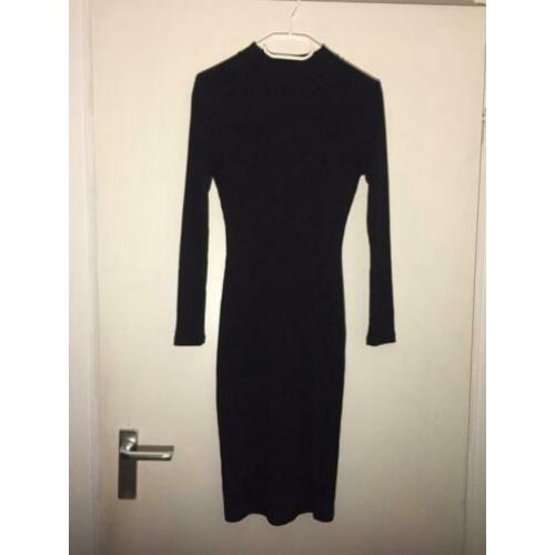 Zwarte Bodycon Jurk Rib Stof River Island Maat S/36