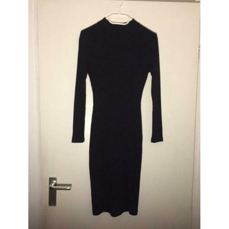 Zwarte Bodycon Jurk Rib Stof River Island Maat S/36