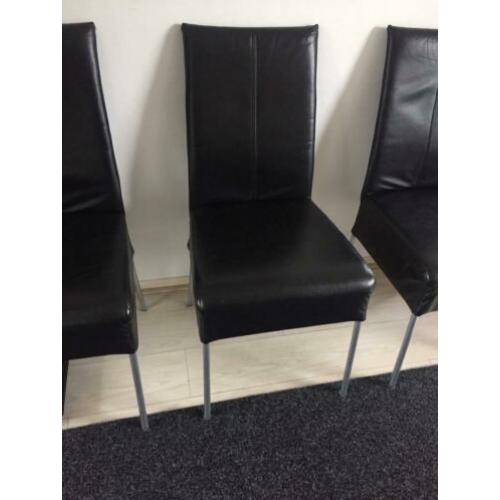Stoelen zwart leer 4 x eetkamer stoelen