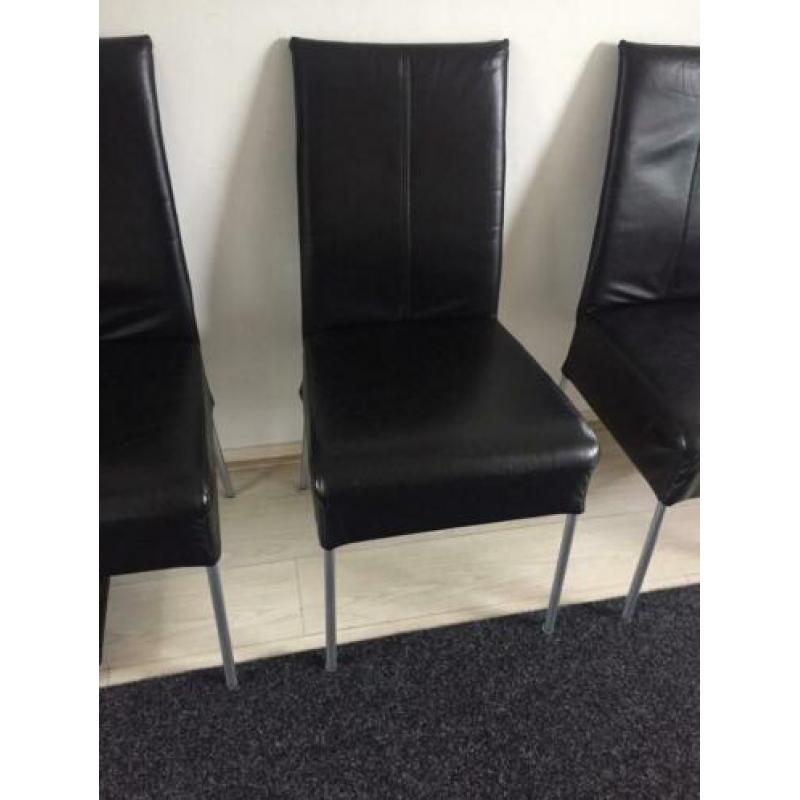 Stoelen zwart leer 4 x eetkamer stoelen