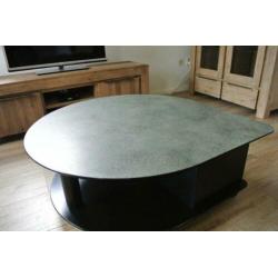 Salontafel groen Formica / zwart op wieltjes