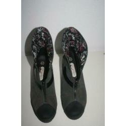 Jan Jansen sleehak schoenen leer mt 41 grijs zwart