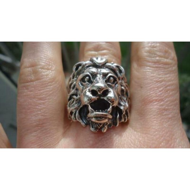 925 zilver ring met leeuw lion maat 19,5 20 3/4 - Vanoli