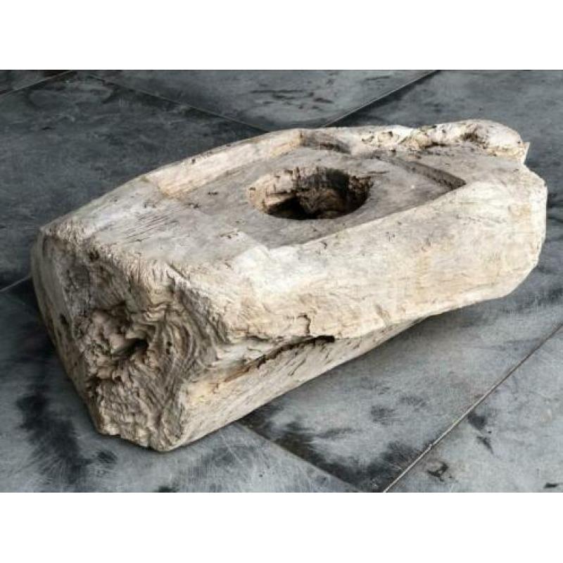 Enorme houten vijzel Bijzettafel sober Hoffz Boho VT WONEN