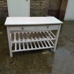 Witte houten vintage side table