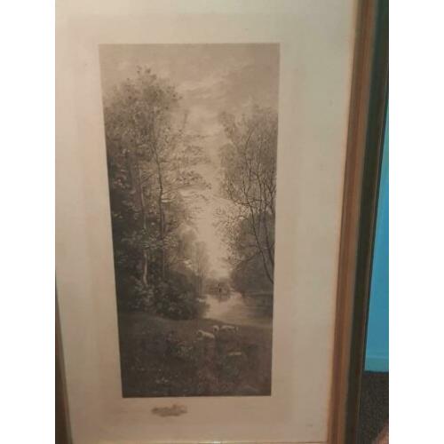 Ets - Landschap - R. Dudensing en C.A. Walker –uit 1890 !