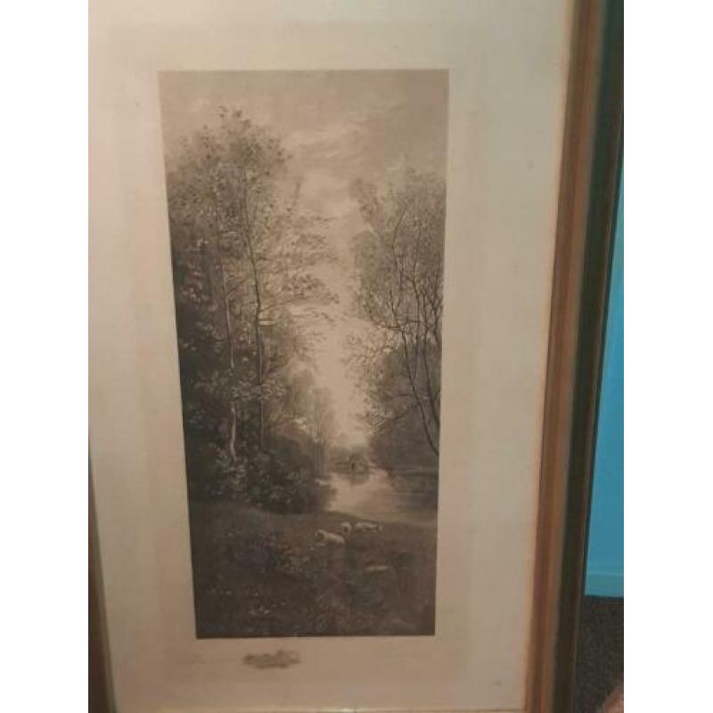 Ets - Landschap - R. Dudensing en C.A. Walker –uit 1890 !