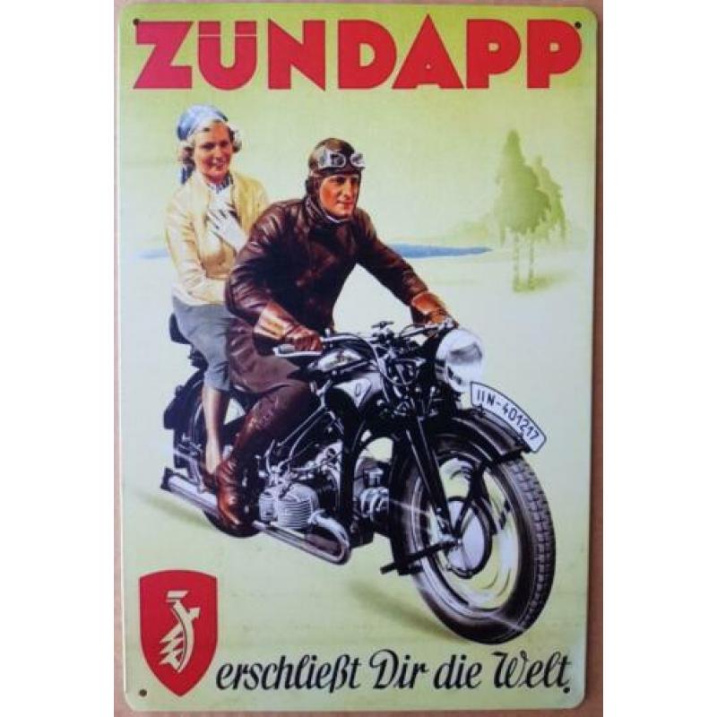 Zundapp die welt reclamebord vintage wandbord van metaal