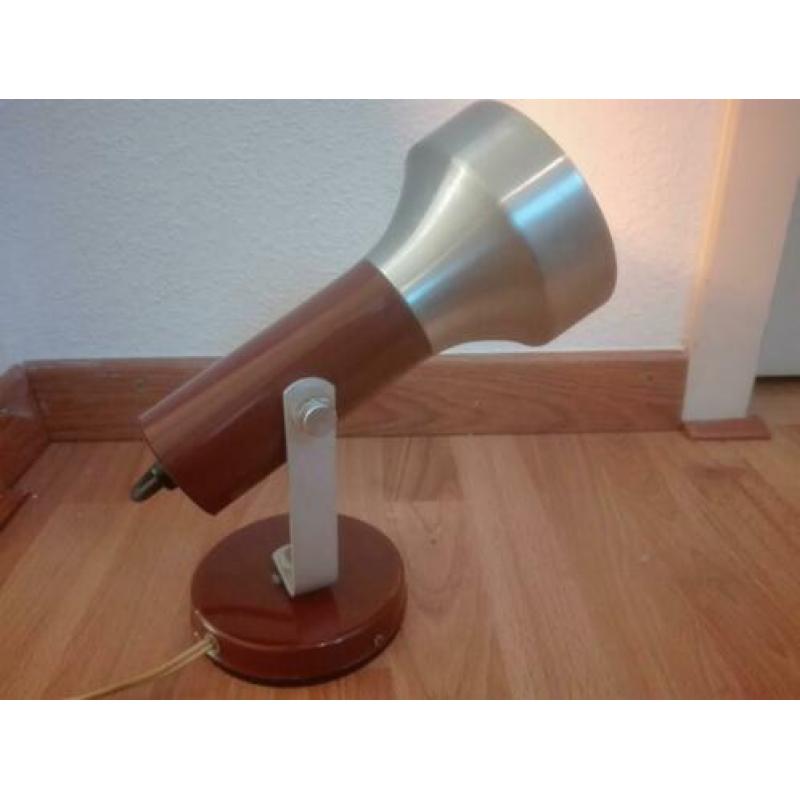 Design stalen spotje spot geborsteld chroom + bruin, vintage