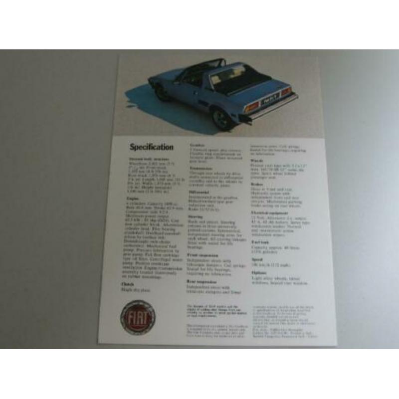 FX 038 folder Fiat X1/9 1500 nr 2.0718-6/80 Uitvouwfolder,
