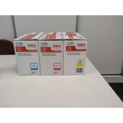 3 OKI drums p/n 43870021-23, 2 OKI toners p/n 43865722-23
