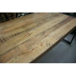Mooie stoere eettafel metaal mangohout industrieel 220 x 100