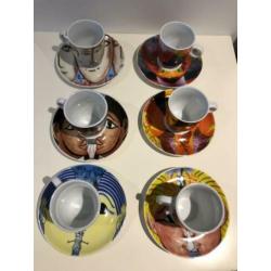 6 Yong koffiekopjes met schoteltjes