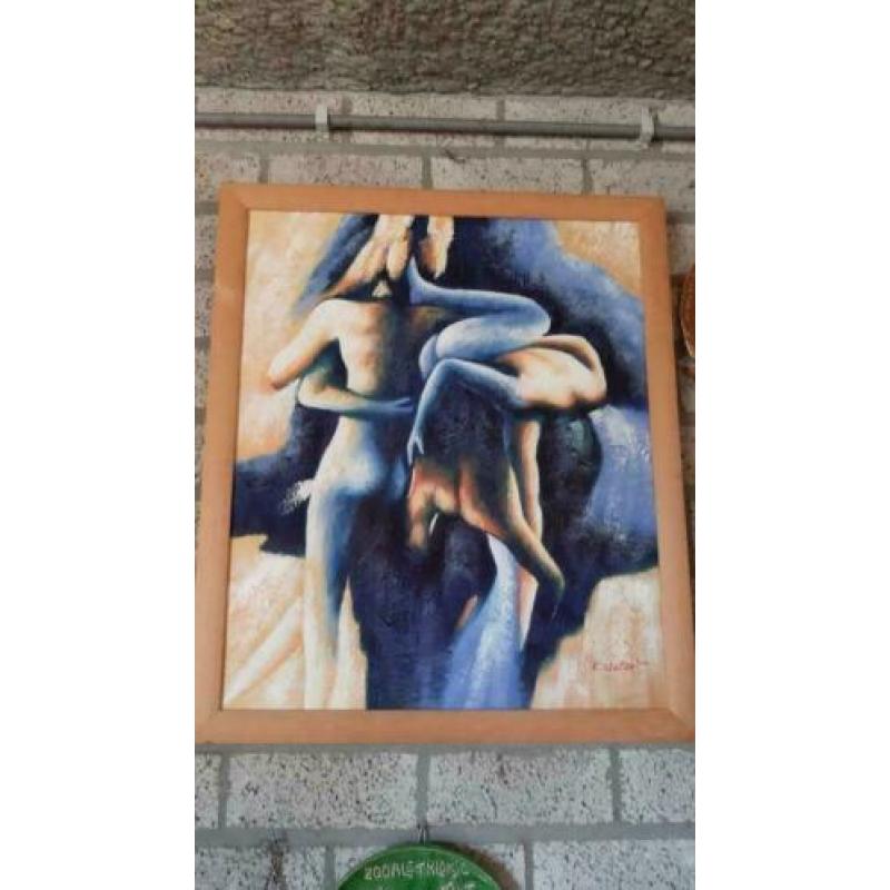 naakten ineengestrengeld acryl op doek gesigneerd K. Wallis