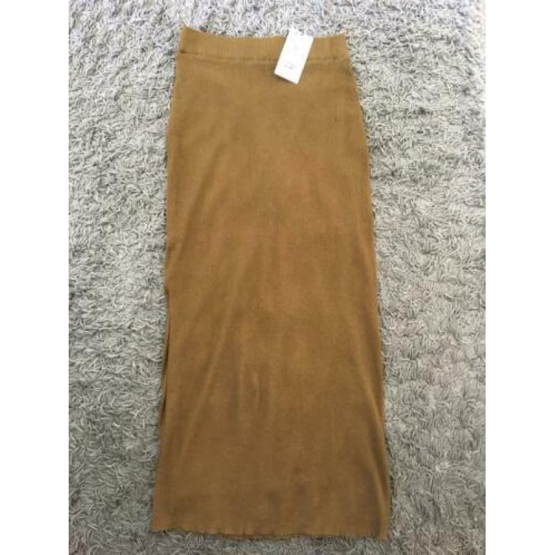 Zara knit maxi rok skirt taupe cognac bruin s 36 nieuw