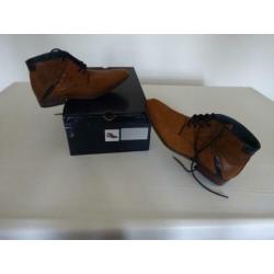 “NIEUW MAAT 40 cognac/bruin in combinatie met blauw half hog
