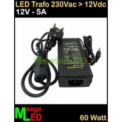 LED Trafo Voeding Adapter Driver - 230V > 12V - 5A = 60W