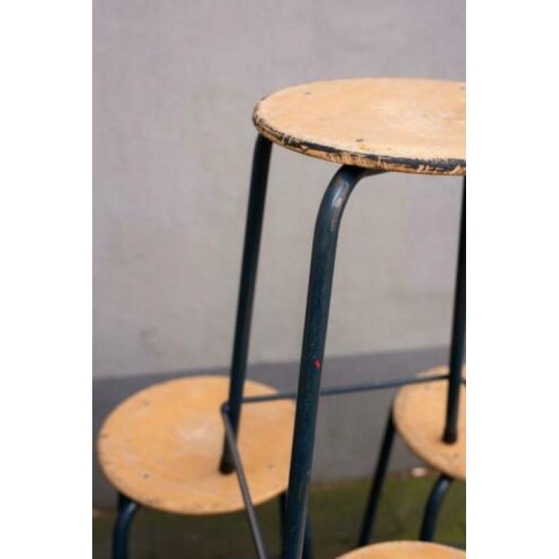 Industriële vintage schoolkrukken - Blauw