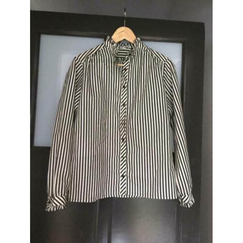Vintage blouse zwart wit gestreept met details maat 40