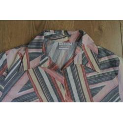 first choice blouse XL roze grijs wit crinkle stof