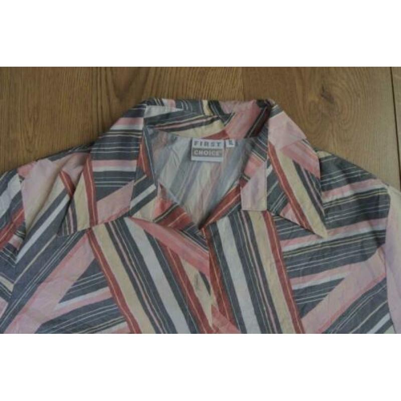 first choice blouse XL roze grijs wit crinkle stof
