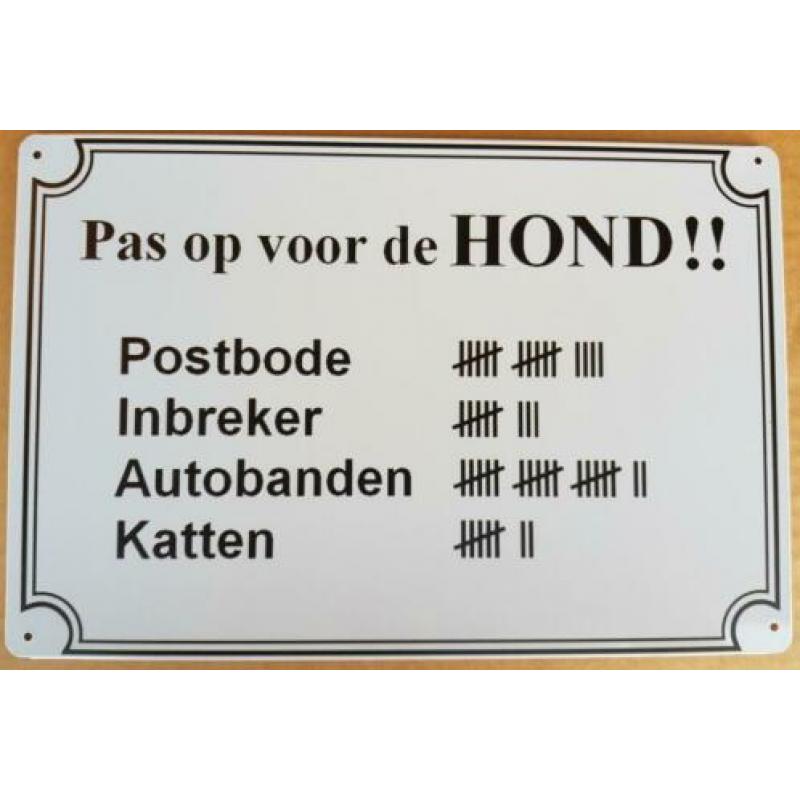 Pas op voor de Hond reclamebord wandbord van metaal 30x20cm