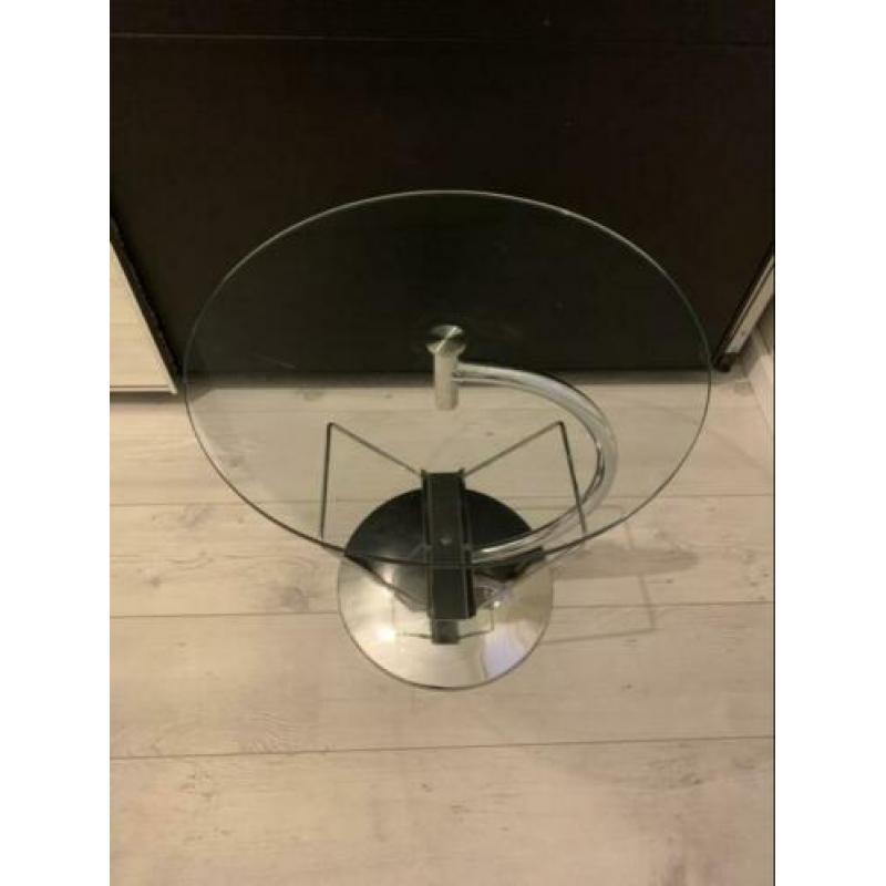 Desing 2 bijzettafel Chrome met glas plateau !!!