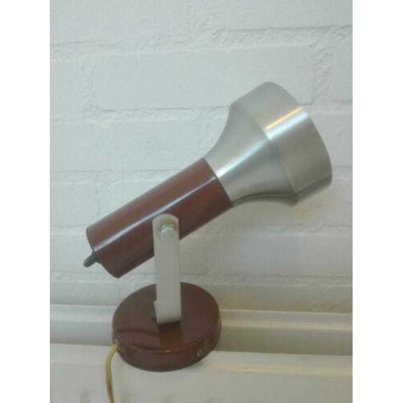 Design stalen spotje spot geborsteld chroom + bruin, vintage
