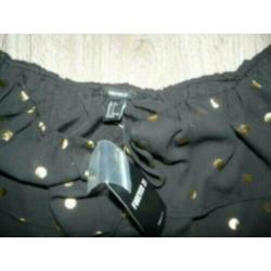 off shoulder zwart goud roezel stippen jurk Forever 21 L 42