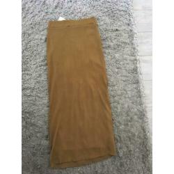 Zara knit maxi rok skirt taupe cognac bruin s 36 nieuw