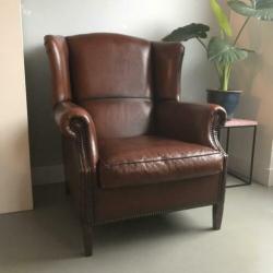Prachtige schaapsleren oorfauteuil, fauteuil, stoel