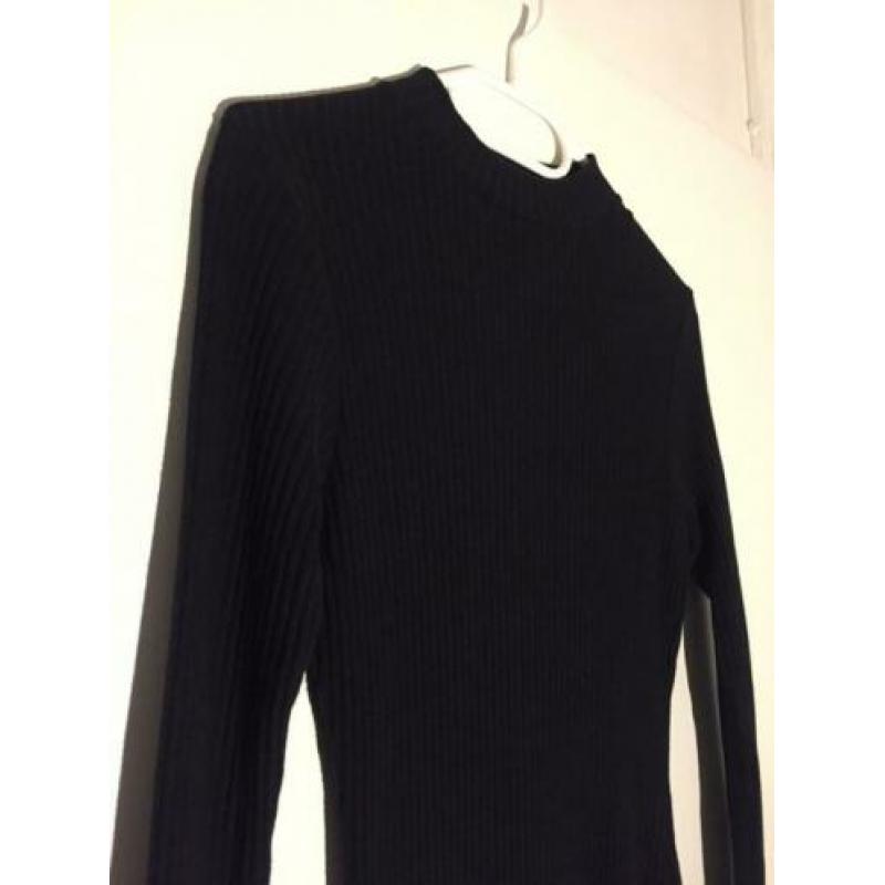 Zwarte Bodycon Jurk Rib Stof River Island Maat S/36