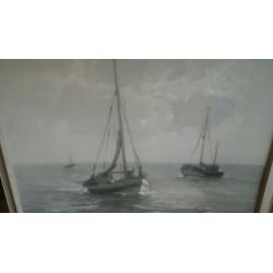 ????OLIEVERF OP BOARD(90x70 k.80x60cm)GRIJSTINTEN.