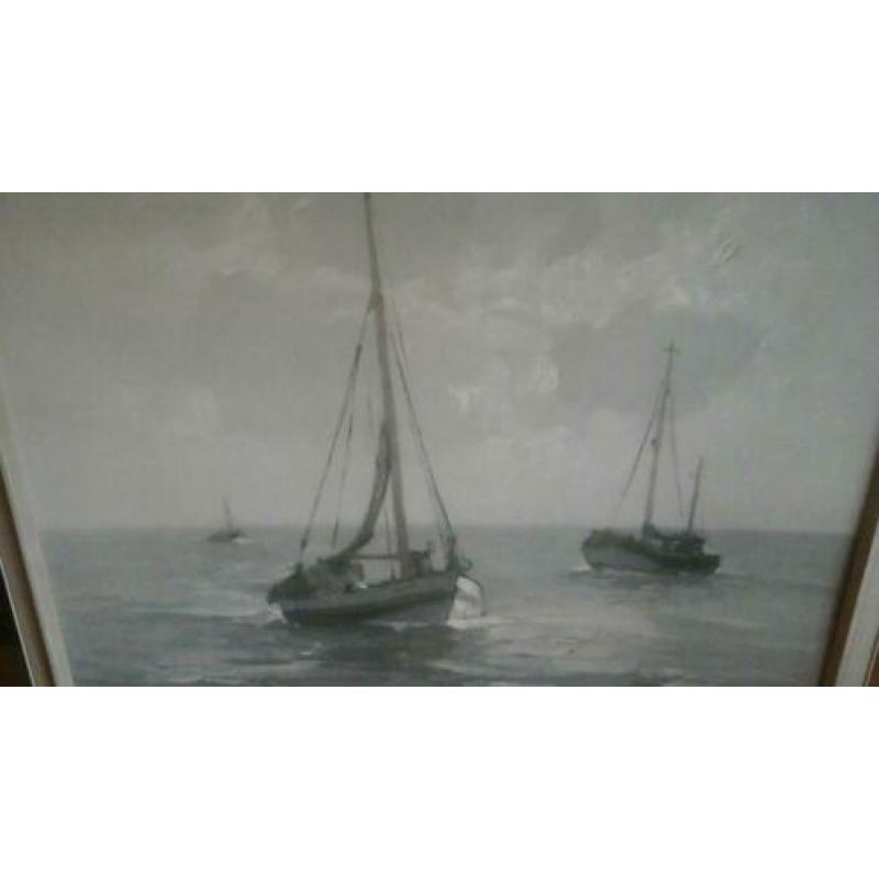 ????OLIEVERF OP BOARD(90x70 k.80x60cm)GRIJSTINTEN.