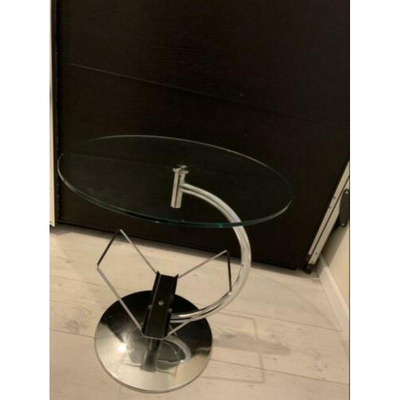 Desing 2 bijzettafel Chrome met glas plateau !!!