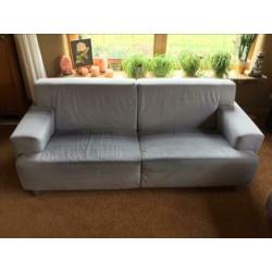 Modern bankstel 3 zitbank + 2 fauteuils licht blauw velours