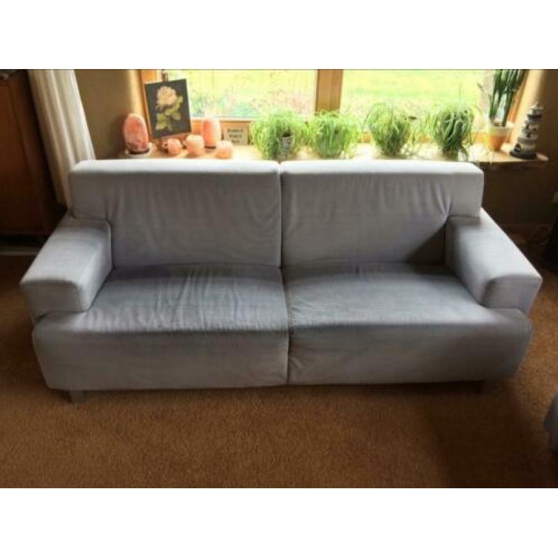 Modern bankstel 3 zitbank + 2 fauteuils licht blauw velours