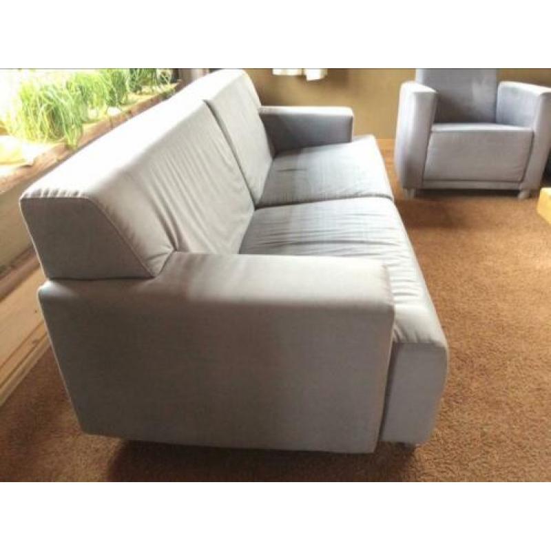 Modern bankstel 3 zitbank + 2 fauteuils licht blauw velours